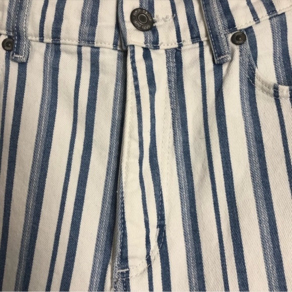 LOFT Blue White Striped Pants 28 The Kick Crop Raw Hem High Rise - Picture 4 of 8